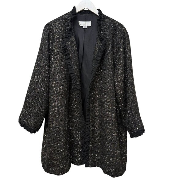 Caroline Rose Evening Jacket Plus Size 2X Black Gold Tweed Long Duster Blazer - Picture 1 of 13